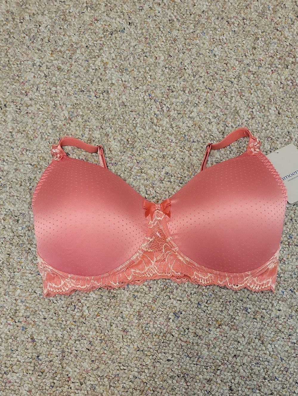 Amoena Coral Lace-Trim T-Shirt Bra Sz 36D New Padded No Underwire Feminine